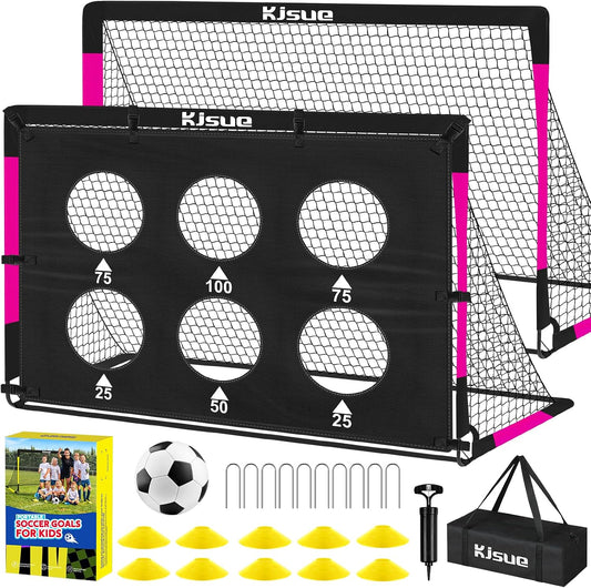 Kids Soccer Goal for Backyard Set - 2 of 6X4 Ft Soccer Goals Training Equipment, Soccer Net for Kids Age 3-5 6-8 8-10 10-12, Ball, Targets for Toddler Kid Youth Soccer Games Sports Outdoor Play