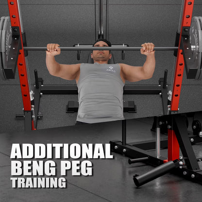 Compact 7-IN-1 Smith Machine with Cable Crossover System, 1000LBS Multi-Functional Squat Rack, Workout Station with Weight Bar, Bend Peg and Other Functional Attachments