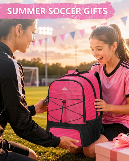 Girls Soccer Backpack, Large Basketball Bag with Ball Holder & Shoe Compartment for Tournament & Game Day, Lightweight Youth Sports Bag with Fence Hook Fits 15.6 Inch Laptop, Soccer Team Gifts