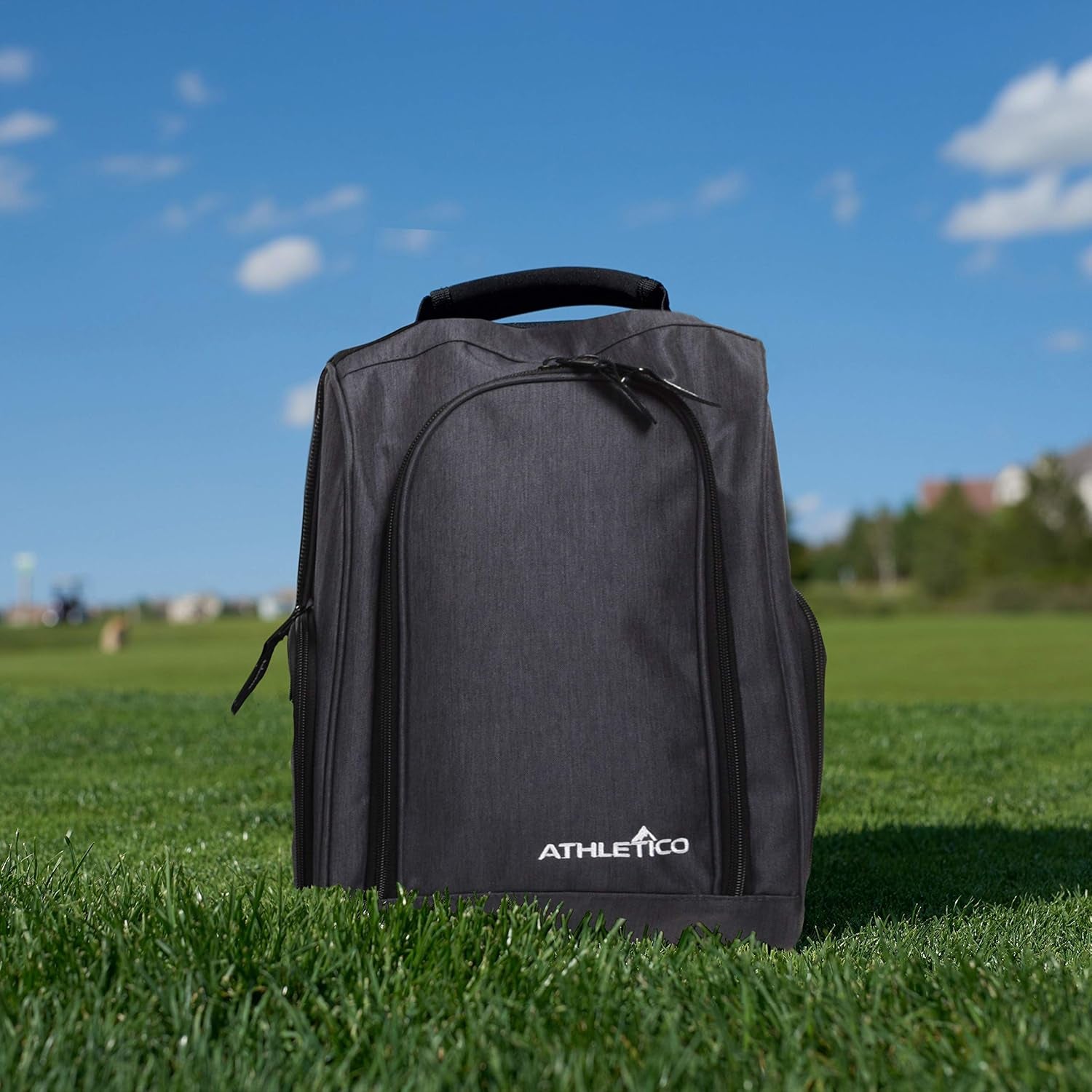 Golf Shoe Bag - Zippered Shoe Carrier Bags with Ventilation & outside Pocket for Socks, Tees, Etc. (Gray)