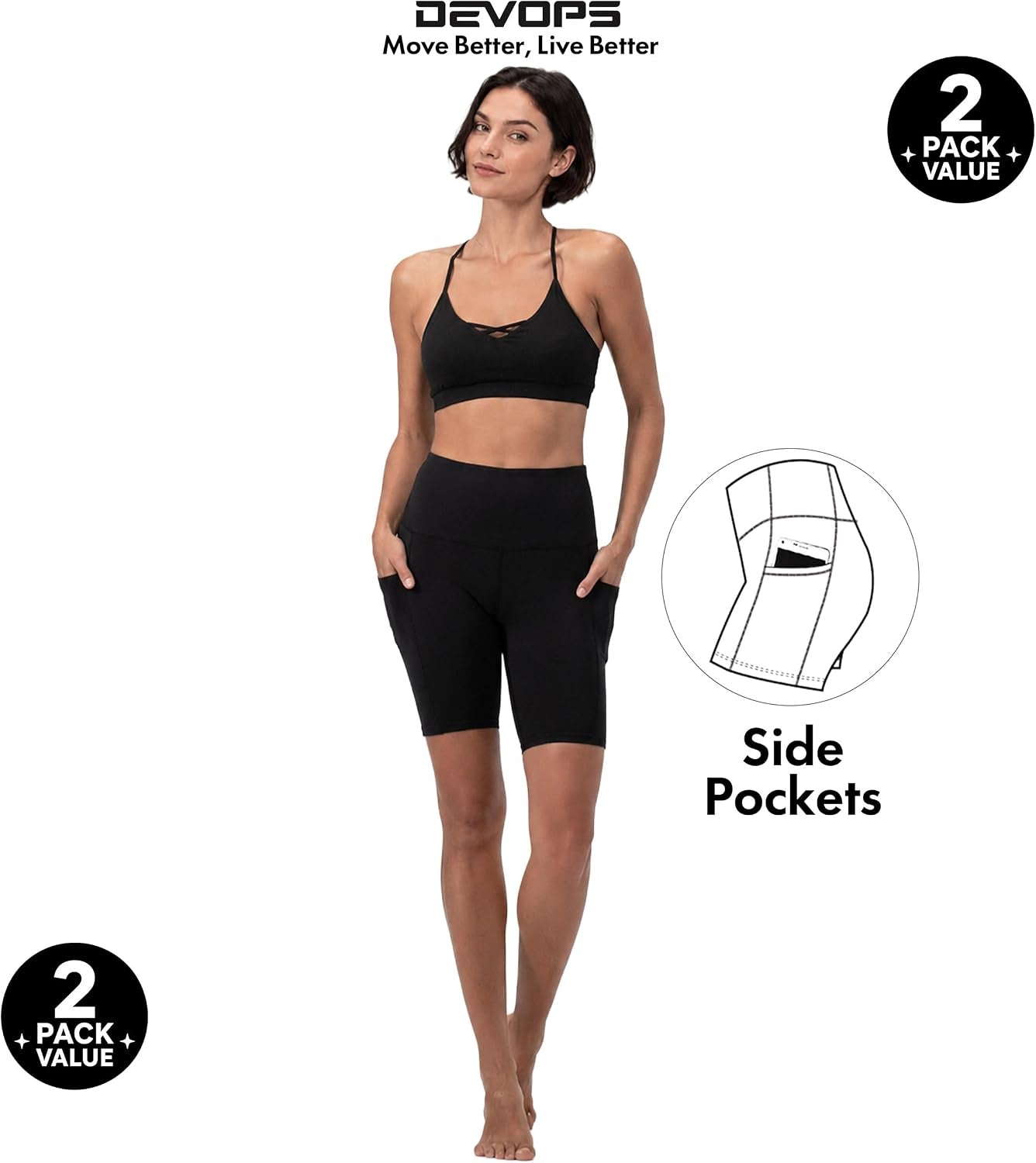 2 Pack Women'S 8" Biker Shorts High Waist Yoga Workout Gym Running Volleyball Spandex Shorts with Pockets