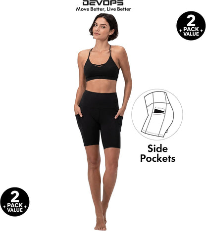 2 Pack Women'S 8" Biker Shorts High Waist Yoga Workout Gym Running Volleyball Spandex Shorts with Pockets