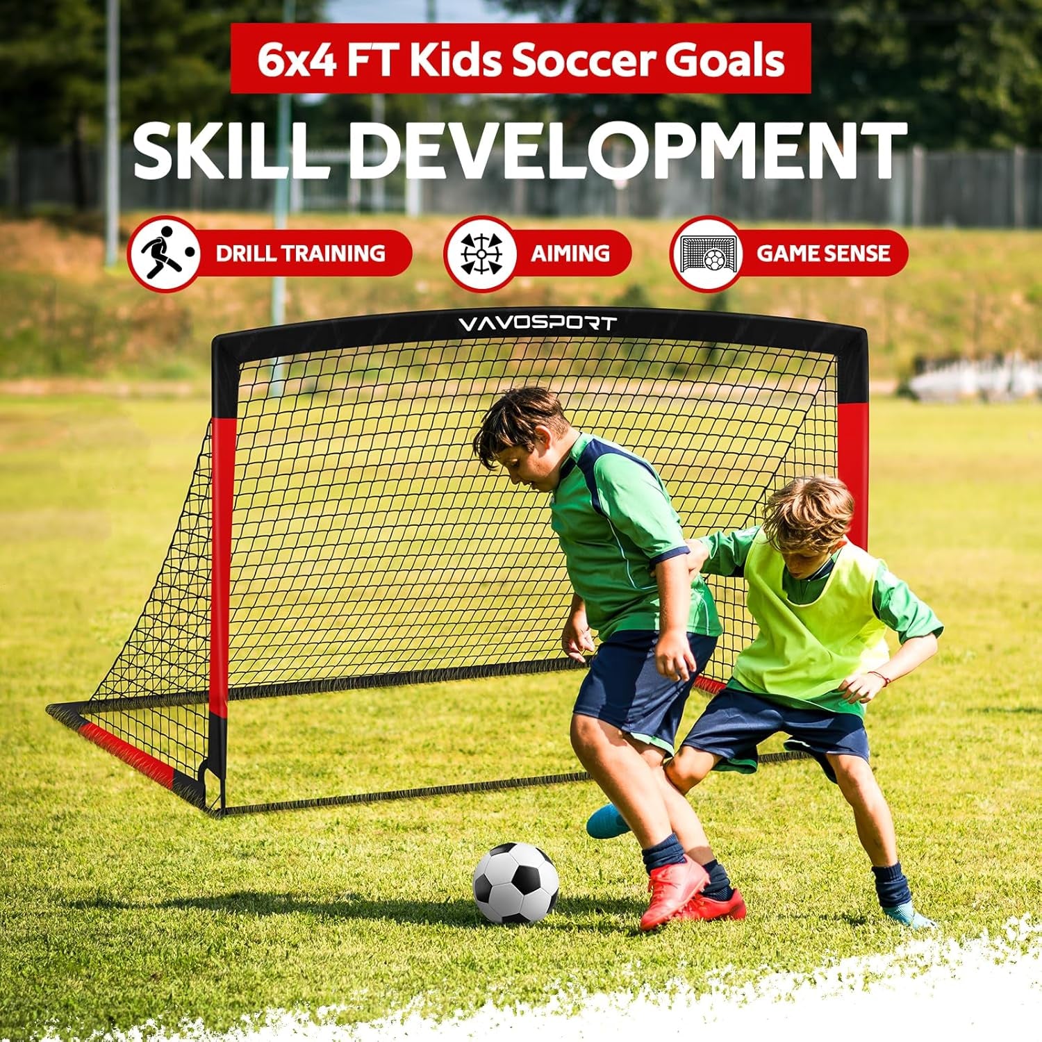 Kids Soccer Goals for Backyard Set, 6×4Ft Portable Soccer Goal & Ball Training Equipment with Cones, Target, Youth Toddler Pop up Soccer Net for Kids 3-12 Sports Play Outdoor Games Gifts