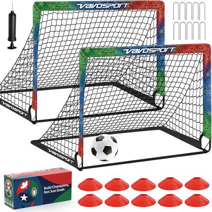 Kids Soccer Goals for Backyard Set, 2 Pack Portable Pop up Soccer Goal with Soccer Net, Size 3 Soccer Ball, Pump, 10 Cones and Bag, Toddler Soccer Training Equipment for Outdoor Games