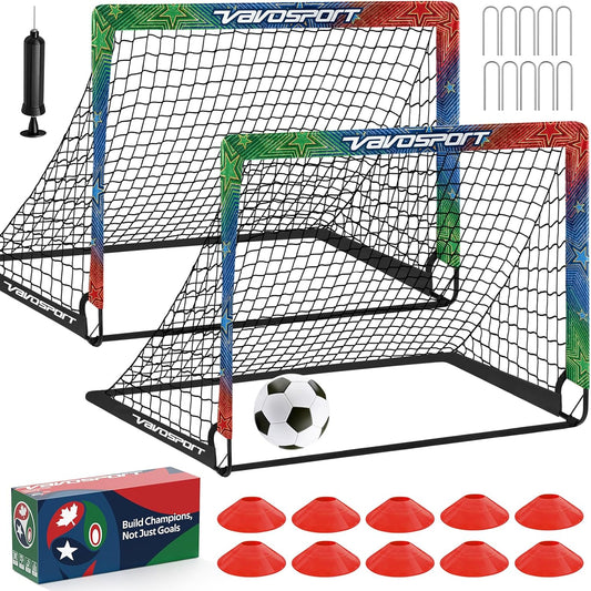 Kids Soccer Goals for Backyard Set, 2 Pack Portable Pop up Soccer Goal with Soccer Net, Size 3 Soccer Ball, Pump, 10 Cones and Bag, Toddler Soccer Training Equipment for Outdoor Games