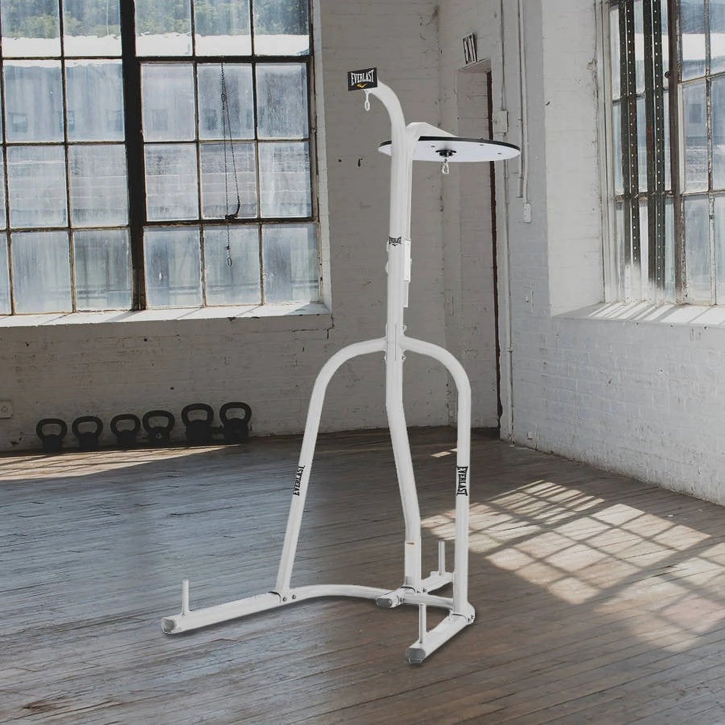 Dual Station Heavy Duty Powder Coated Steel Heavy and Speed Bag Stand, White