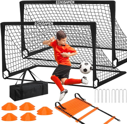Kids Soccer Goals for Backyard, 2 of 6 X 4 Ft Kids Soccer Goal Set Soccer Net with 10 Soccer Cones, Agility Ladder & Carry Bag, Portable Soccer Training Equipment.