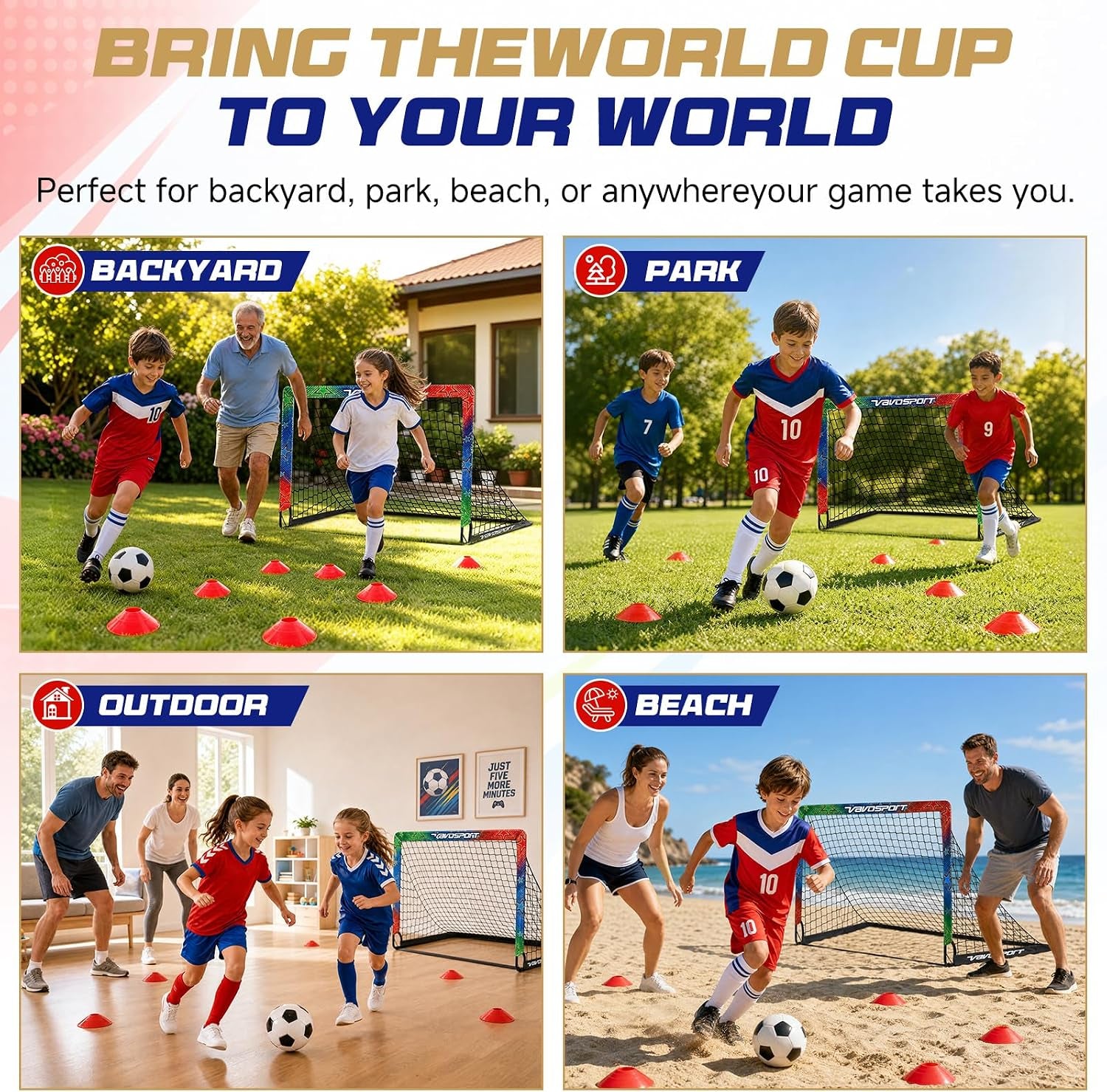 Kids Soccer Goals for Backyard Set, 2 Pack Portable Pop up Soccer Goal with Soccer Net, Size 3 Soccer Ball, Pump, 10 Cones and Bag, Toddler Soccer Training Equipment for Outdoor Games