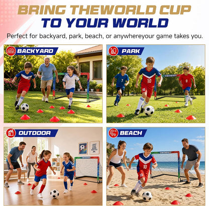 Kids Soccer Goals for Backyard Set, 2 Pack Portable Pop up Soccer Goal with Soccer Net, Size 3 Soccer Ball, Pump, 10 Cones and Bag, Toddler Soccer Training Equipment for Outdoor Games