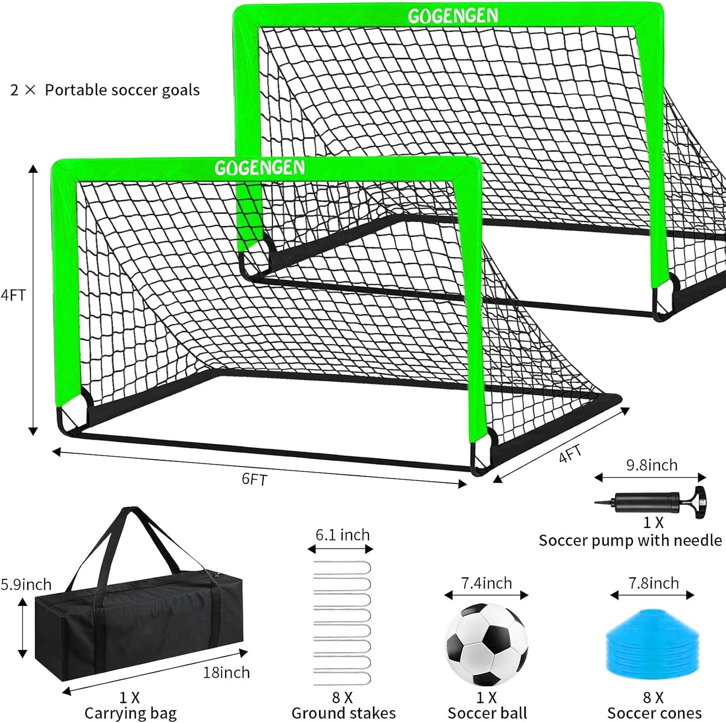 Soccer Goal, 2 of 6X4 Soccer Goals for Backyard with Soccer Net, Soccer Ball, Target, Cones, Soccer Training Equipment for Toddler Kids Youth