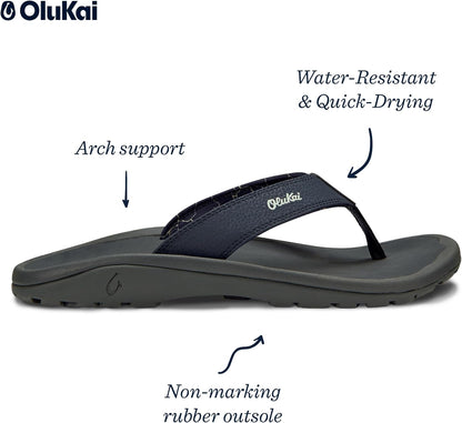 Olukai Ohana Men'S Sandals, Water Resistant Flip Flops with Arch Support, Lightweight Comfort for Beach & Travel, Enhanced Traction for Wet Surfaces