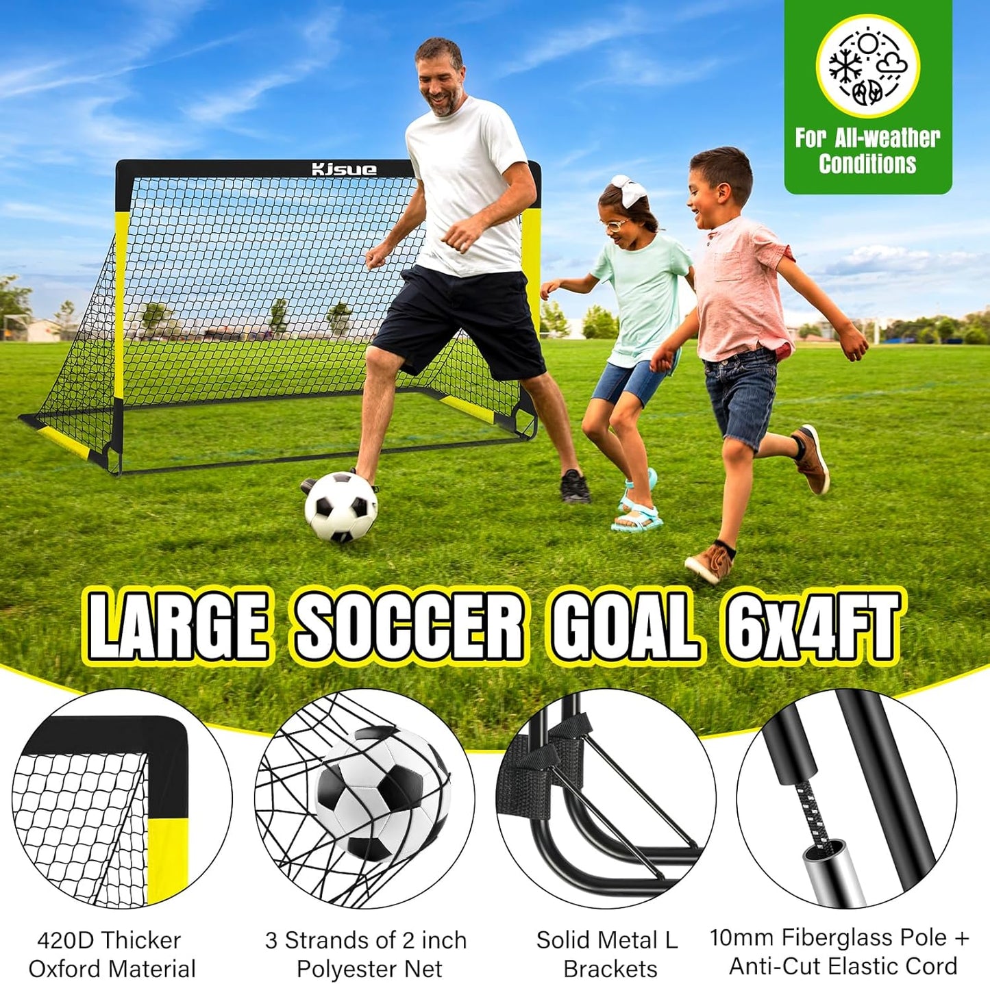 Kids Soccer Goal for Backyard Set - 2 of 6X4 Ft Soccer Goals Training Equipment, Soccer Net for Kids Age 3-5 6-8 8-10 10-12, Ball, Targets for Toddler Kid Youth Soccer Games Sports Outdoor Play