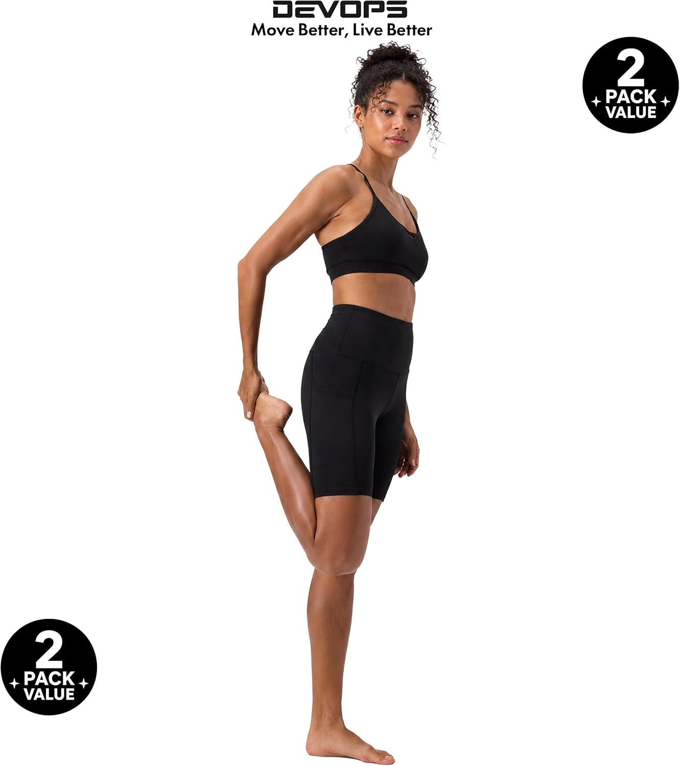 2 Pack Women'S 8" Biker Shorts High Waist Yoga Workout Gym Running Volleyball Spandex Shorts with Pockets