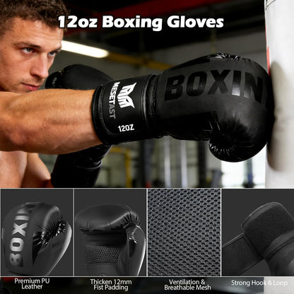 Punching Bag for Adults, 4Ft Heavy Boxing Bag Set with 12 OZ Gloves for Boxing MMA Karate Kickboxing - Unfilled