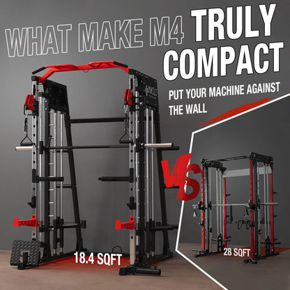 Smith Machine Home Gym, 2200 Lbs Power Rack Cage with Cable Crossover, Power Rack with 1200LB Capacity Adjustable Weight Bench and 230 Lbs Weight Plate, Total Body Strength Training Equipment