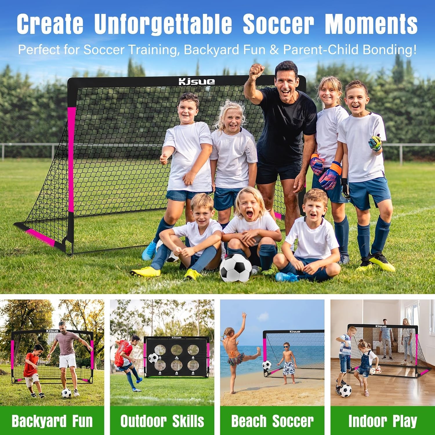 Kids Soccer Goal for Backyard Set - 2 of 6X4 Ft Soccer Goals Training Equipment, Soccer Net for Kids Age 3-5 6-8 8-10 10-12, Ball, Targets for Toddler Kid Youth Soccer Games Sports Outdoor Play