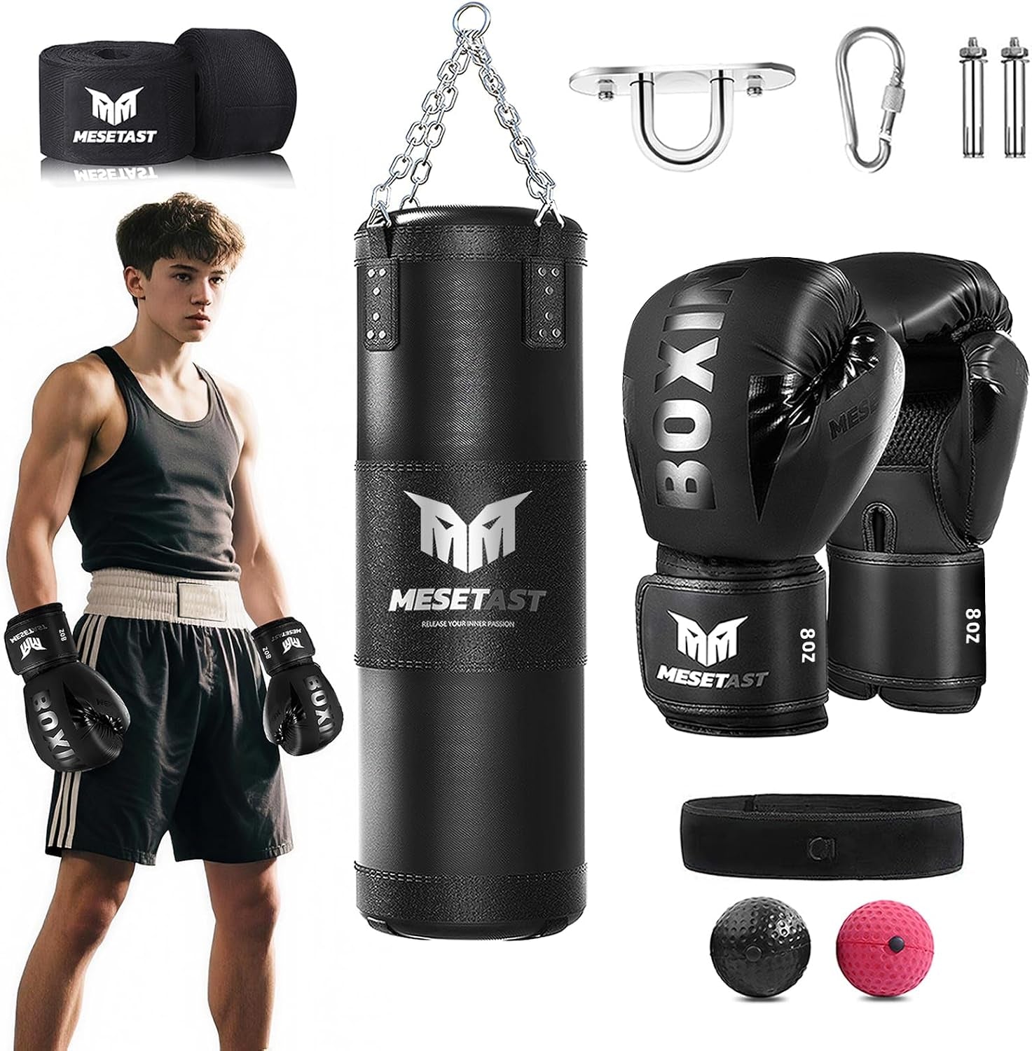 Punching Bag for Kids Teenagers, 2.7Ft Kids Punching Bag with 8 OZ Boxing Gloves for Youth Boxing MMA Karate Kickboxing - Unfilled