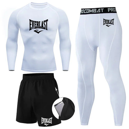 EVERLAST Men'S T-Shirt + Shorts 2Pcs Set Leisure Breath Short Sleeve Sport Jogging Gym Brand Print Clothing