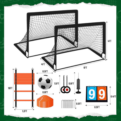 Kids Soccer Goal Set for Backyard, Portable Soccer Nets Set of 2 with Soccer Ball, Scoreboard, Agility Ladder, Cones and Target Nets, Indoor Outdoor Soccer Training Equipment for Boys and Girls