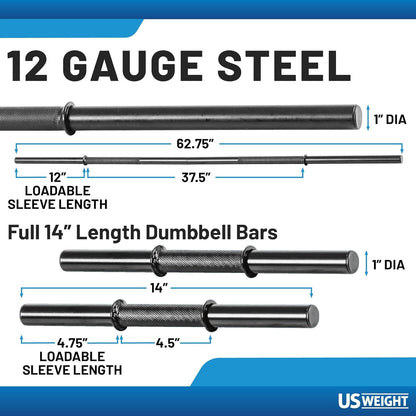105 Pound Barbell Weight Set for Home Gym| Adjustable Weight Set with Two Dumbbell Bars and Full 6 Ft Bar, Black