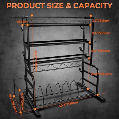 XL Adjustable Weight Rack for Dumbbells - Barbell Holder Bumper Plate Storage Rack with 3 Olympic Bar Racks, Dumbbell Rack Weight Stand,Home Gym Storage Rack for Kettlebells,Yoga Mat