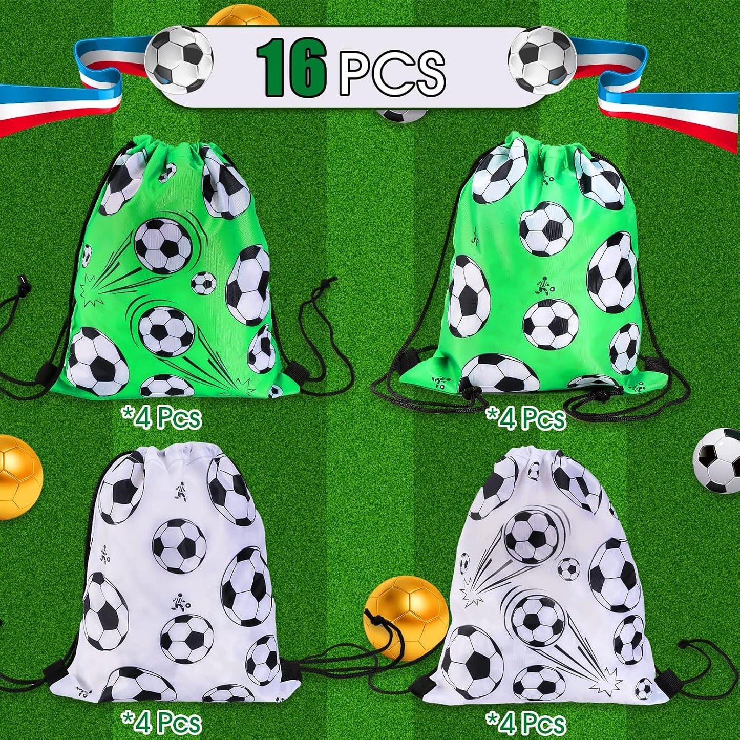 16Pcs Soccer Party Bags,Soccer Drawstring Bags,Portable Soccer Goodie Bags,Soccer Party Favors Snack Bags,Soccer Treat Bags for Kids Gym Sports Travel Class Birthday Soccer Theme Party,12 X 10 Inch