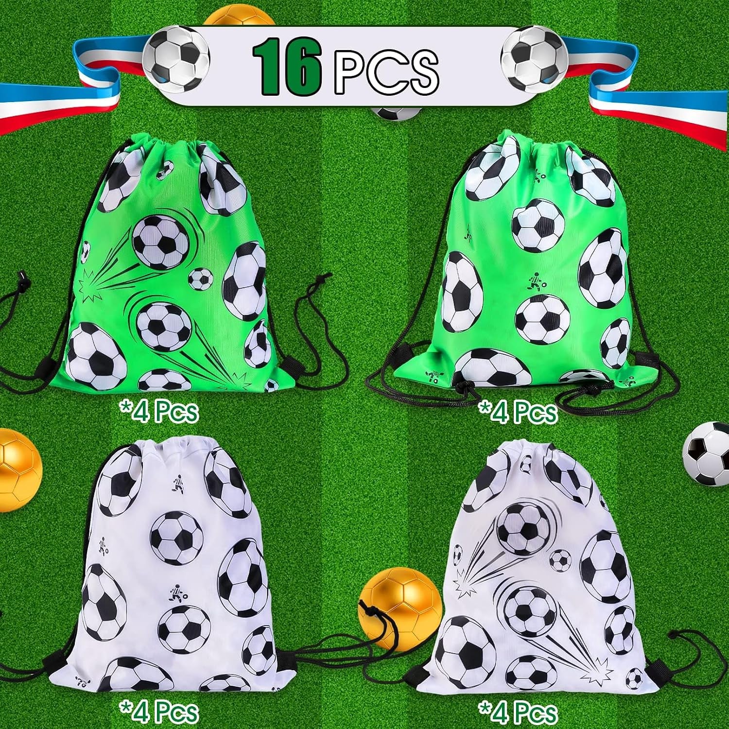16Pcs Soccer Party Bags,Soccer Drawstring Bags,Portable Soccer Goodie Bags,Soccer Party Favors Snack Bags,Soccer Treat Bags for Kids Gym Sports Travel Class Birthday Soccer Theme Party,12 X 10 Inch