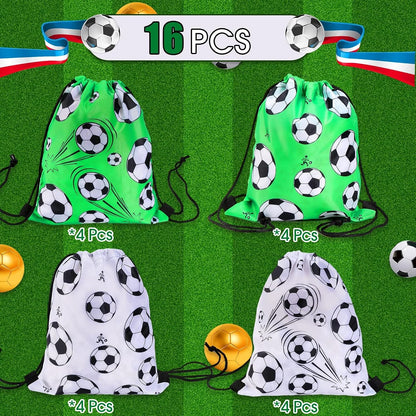 16Pcs Soccer Party Bags,Soccer Drawstring Bags,Portable Soccer Goodie Bags,Soccer Party Favors Snack Bags,Soccer Treat Bags for Kids Gym Sports Travel Class Birthday Soccer Theme Party,12 X 10 Inch