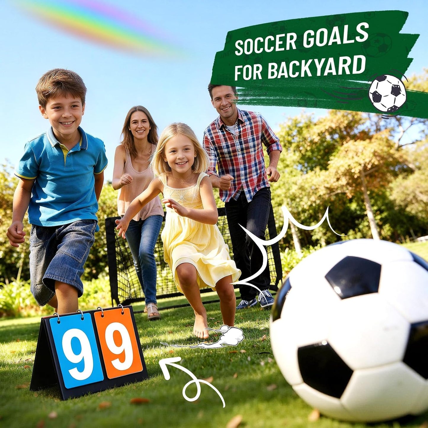 Kids Soccer Goal Set for Backyard, Portable Soccer Nets Set of 2 with Soccer Ball, Scoreboard, Agility Ladder, Cones and Target Nets, Indoor Outdoor Soccer Training Equipment for Boys and Girls