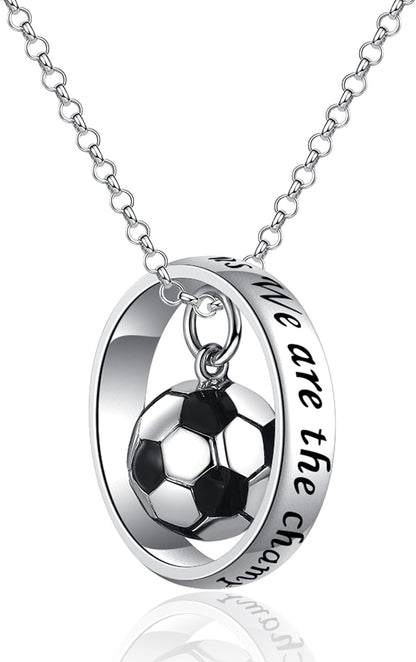 S925 Sterling Silver/18K Gold Soccer Necklace with Cubic Zirconia Cross I Can Do All Things Sports Faith Pendant Jewelry for Women Men Football Lovers Birthday Game Day Gift