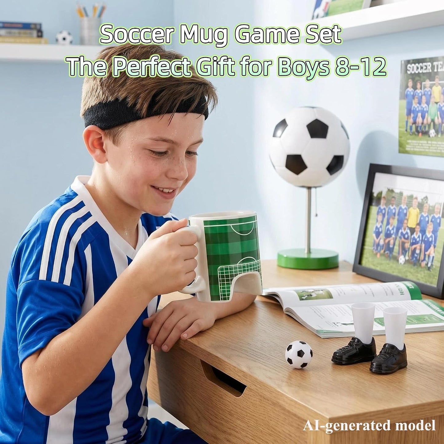 Soccer Gifts Mug Set with a Ball and Finger Shoes, Soccer Coach Gifts, Funny Coffee Mug, Interactive Game Football Gifts for Boys 8-12, Men, Dad, Fathday'S Day, Birthday, Christmas, 12 Oz