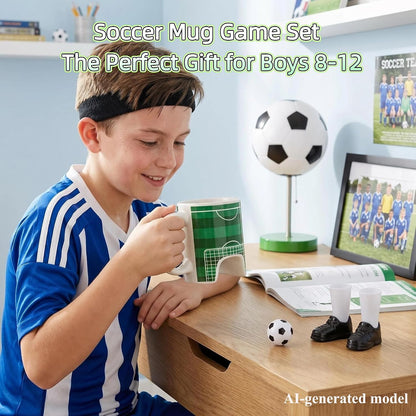 Soccer Gifts Mug Set with a Ball and Finger Shoes, Soccer Coach Gifts, Funny Coffee Mug, Interactive Game Football Gifts for Boys 8-12, Men, Dad, Fathday'S Day, Birthday, Christmas, 12 Oz