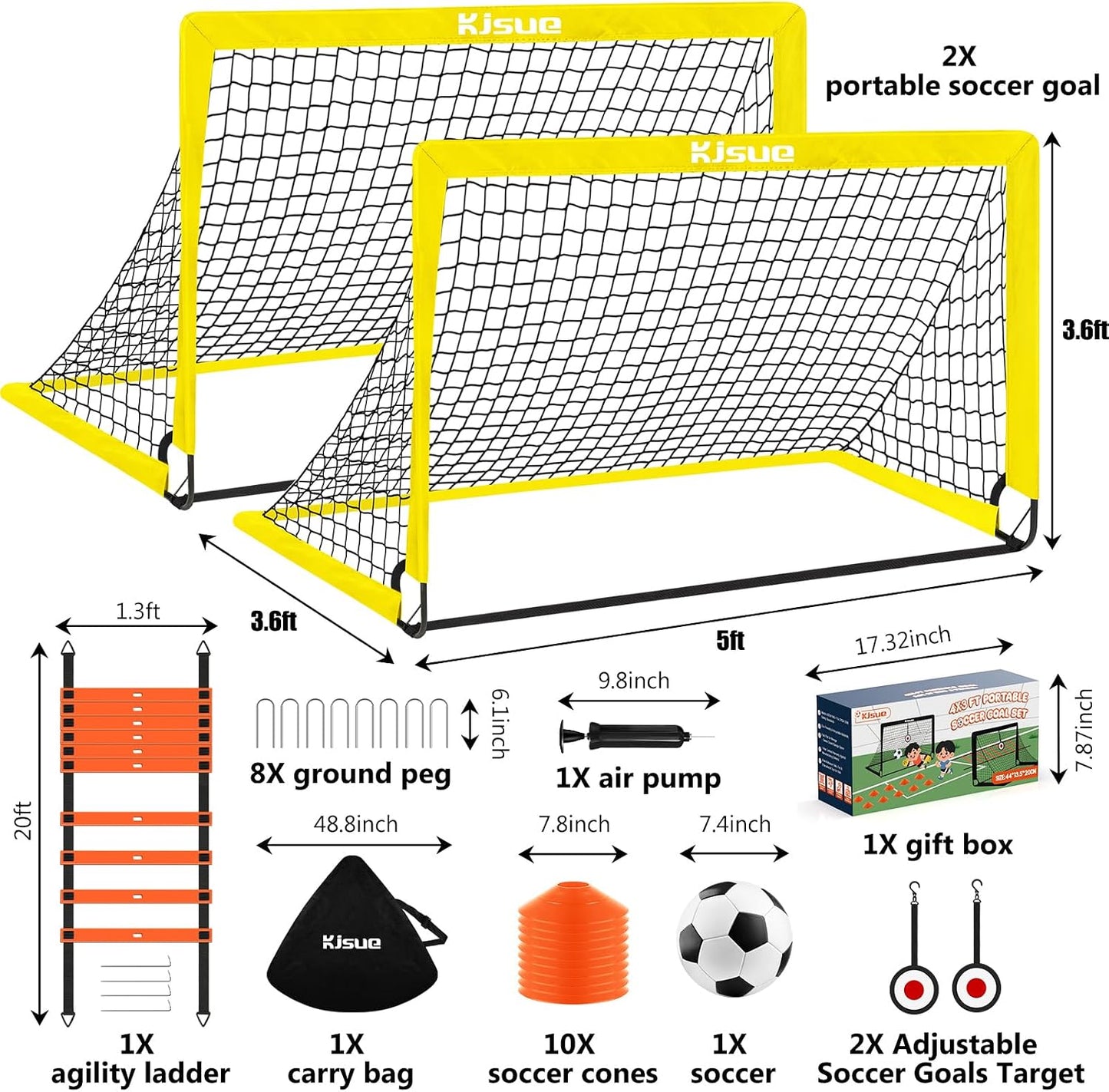 Soccer Goal, Kids Soccer Goals for Backyard Set of 2, 4 X 3Ft Soccer Net Training Equipment, Pop up Toddler Soccer Goal for Outdoor Indoor Sports Games