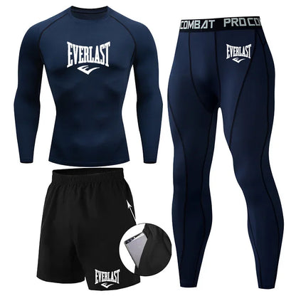 EVERLAST Men'S T-Shirt + Shorts 2Pcs Set Leisure Breath Short Sleeve Sport Jogging Gym Brand Print Clothing