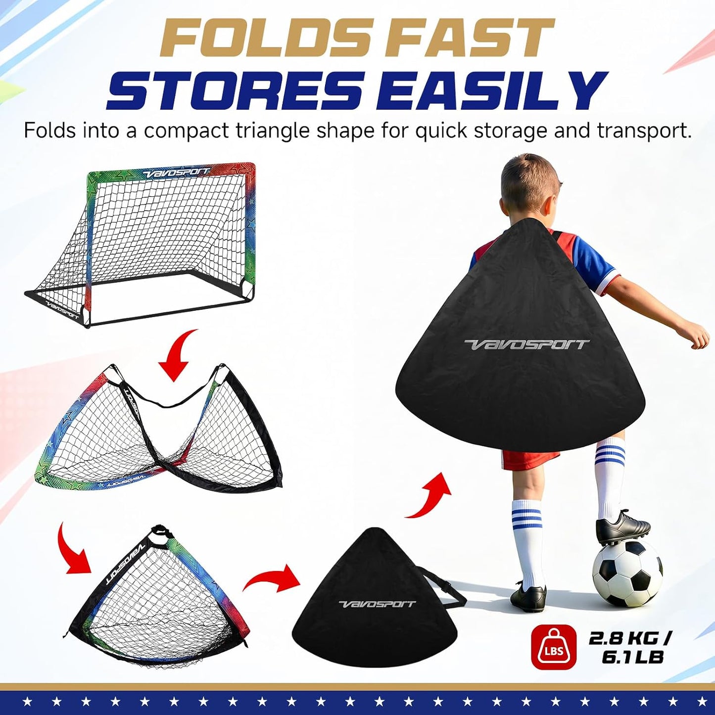 Kids Soccer Goals for Backyard Set, 2 Pack Portable Pop up Soccer Goal with Soccer Net, Size 3 Soccer Ball, Pump, 10 Cones and Bag, Toddler Soccer Training Equipment for Outdoor Games