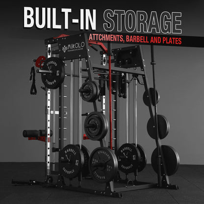 Smith Machine Home Gym, 2200 Lbs Power Rack Cage with Cable Crossover, Power Rack with 1200LB Capacity Adjustable Weight Bench and 230 Lbs Weight Plate, Total Body Strength Training Equipment