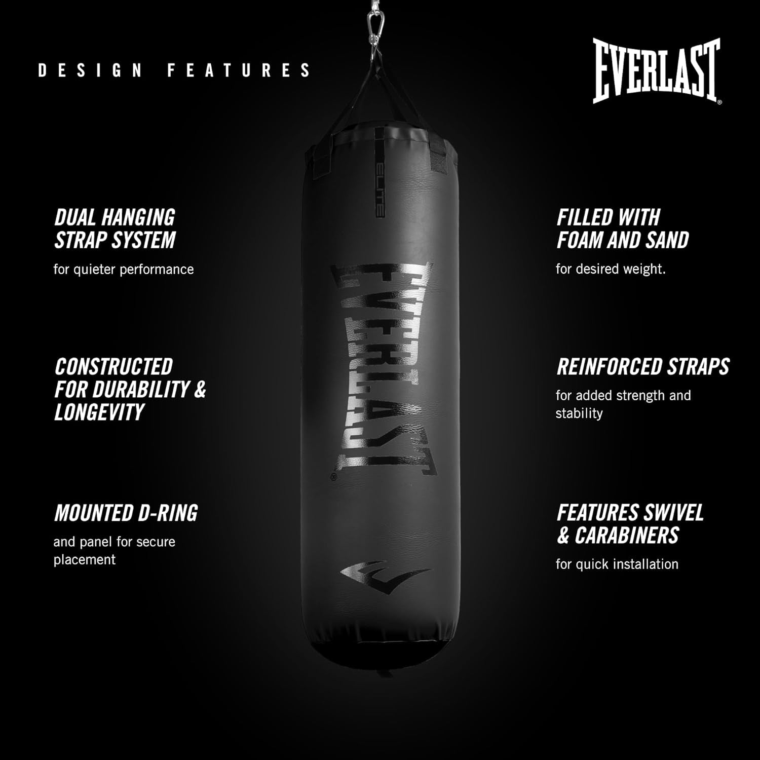 Elite Punching Bag – Hanging Heavy Bag for Adults with Dual Strap System | Durable Boxing Bag for Boxing, MMA, Muay Thai, Home Gym Training