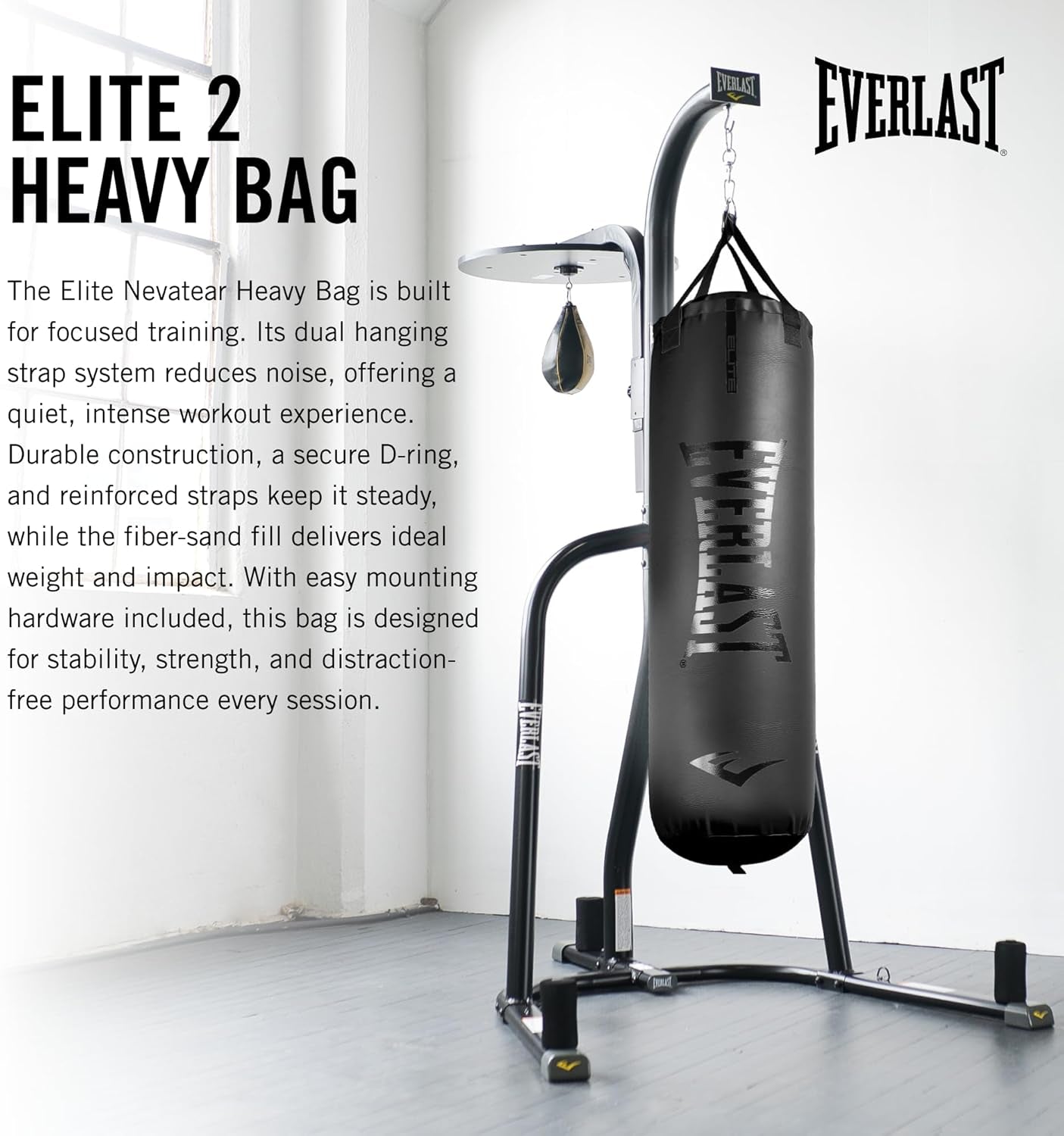 Elite Punching Bag – Hanging Heavy Bag for Adults with Dual Strap System | Durable Boxing Bag for Boxing, MMA, Muay Thai, Home Gym Training
