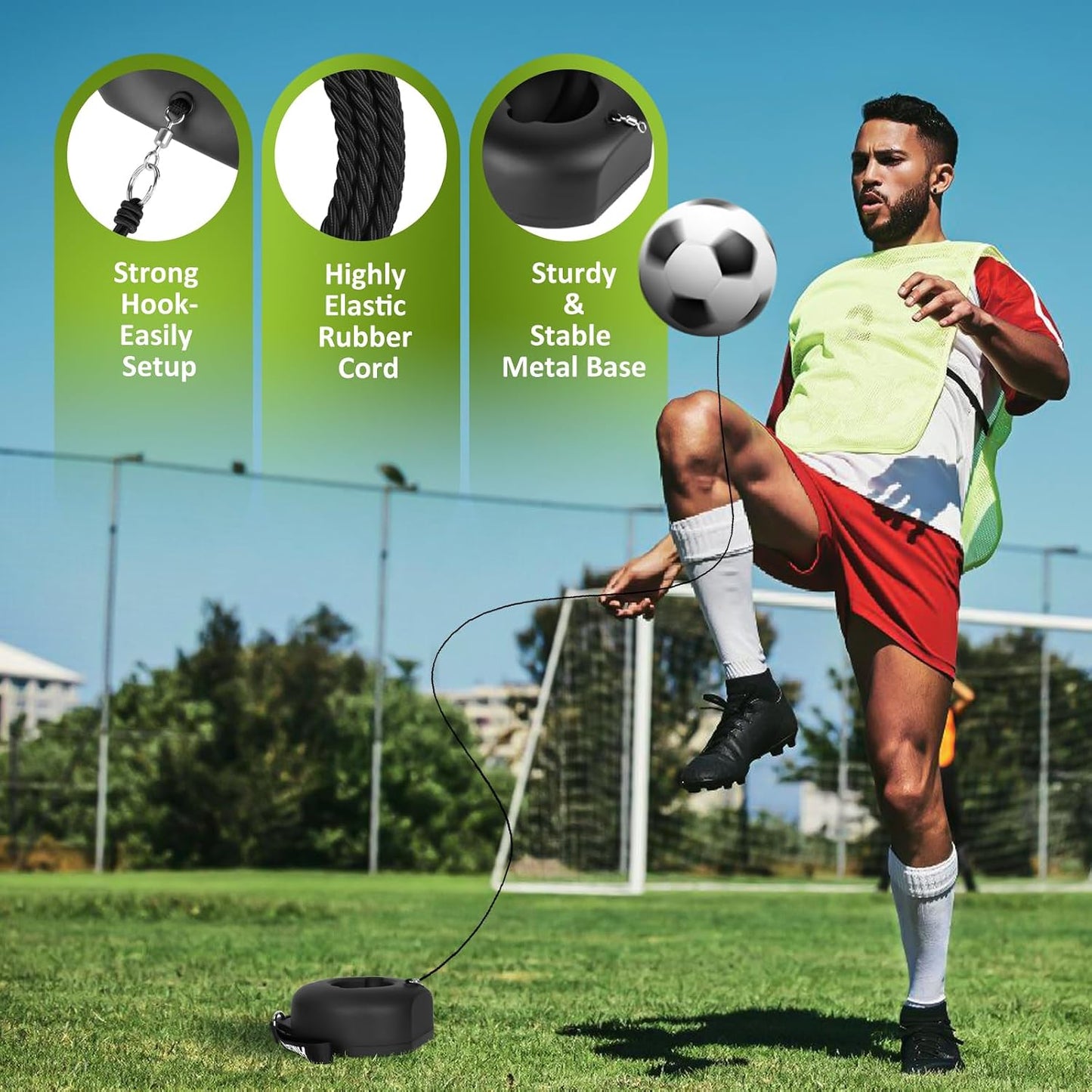 Soccer Training Set with Metal Base Portable Solo Trainer Equipment with Rebound Ball-Popular Soccer Gift,Socce Skills Practice Aid for Outdoors Indoor