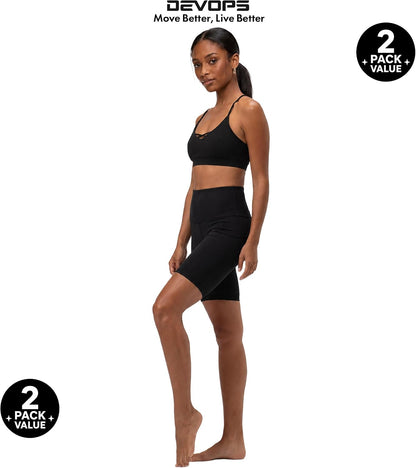 2 Pack Women'S 8" Biker Shorts High Waist Yoga Workout Gym Running Volleyball Spandex Shorts with Pockets