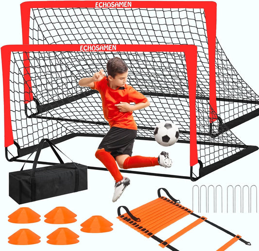 Kids Soccer Goals for Backyard, 2 of 6 X 4 Ft Kids Soccer Goal Set Soccer Net with 10 Soccer Cones, Agility Ladder & Carry Bag, Portable Soccer Training Equipment.