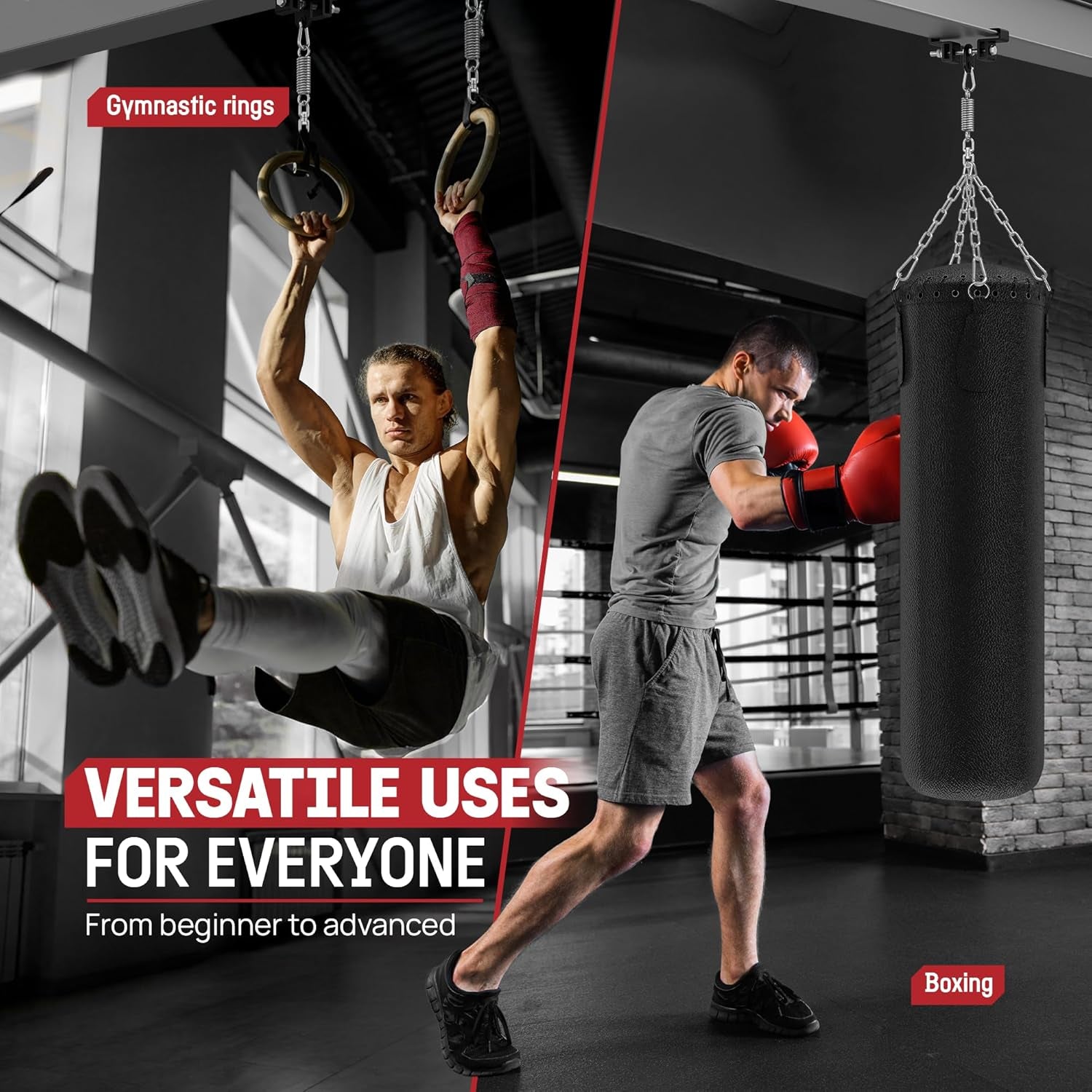 Punching Bag Hanger, Heavy Bag Spring 555 LB Capacity, Stainless Steel Hanging Kit with Spring Hook & Carabiner, Indoor & Outdoor Mounting for Boxing Bags & Recreation