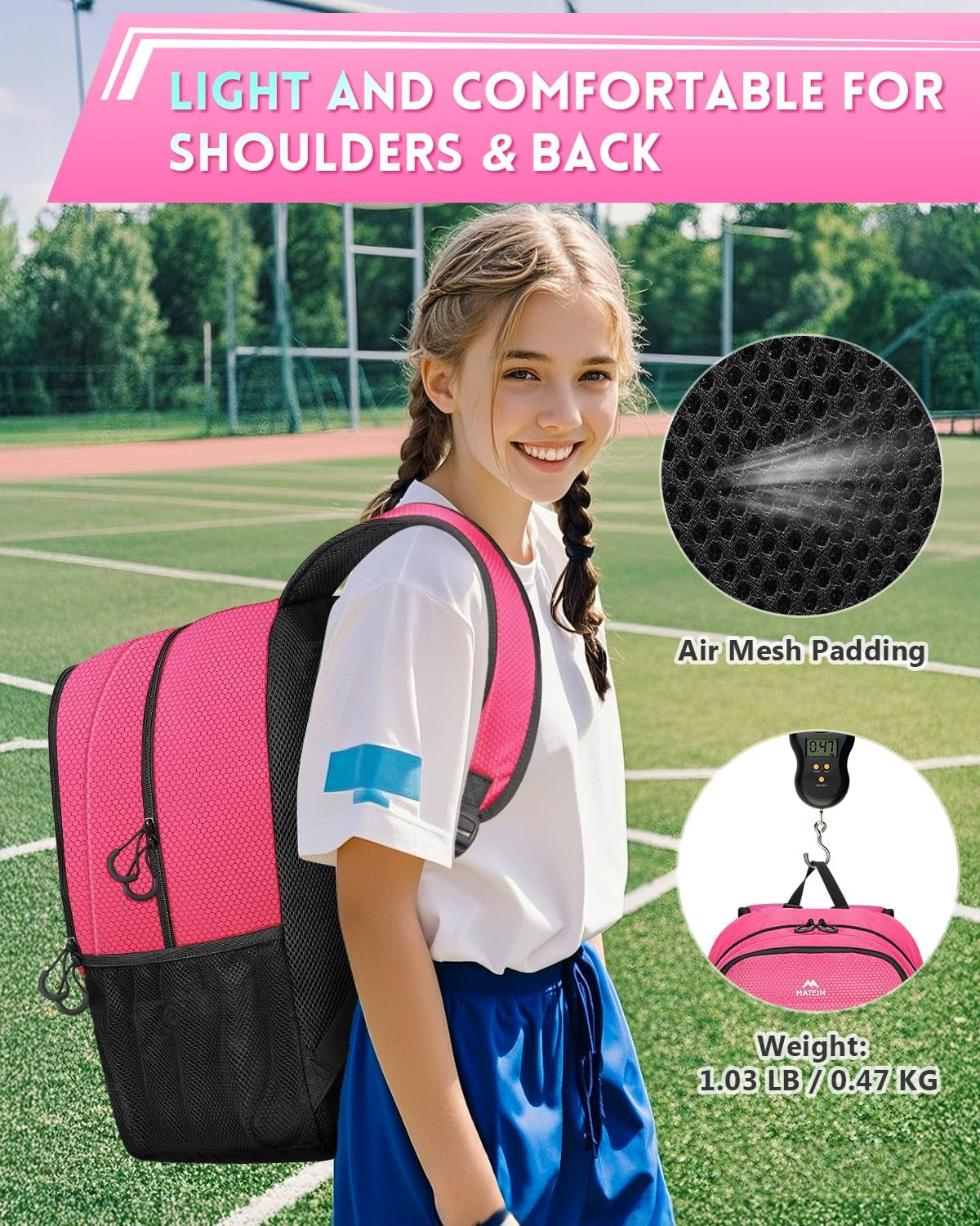 Girls Soccer Backpack, Large Basketball Bag with Ball Holder & Shoe Compartment for Tournament & Game Day, Lightweight Youth Sports Bag with Fence Hook Fits 15.6 Inch Laptop, Soccer Team Gifts