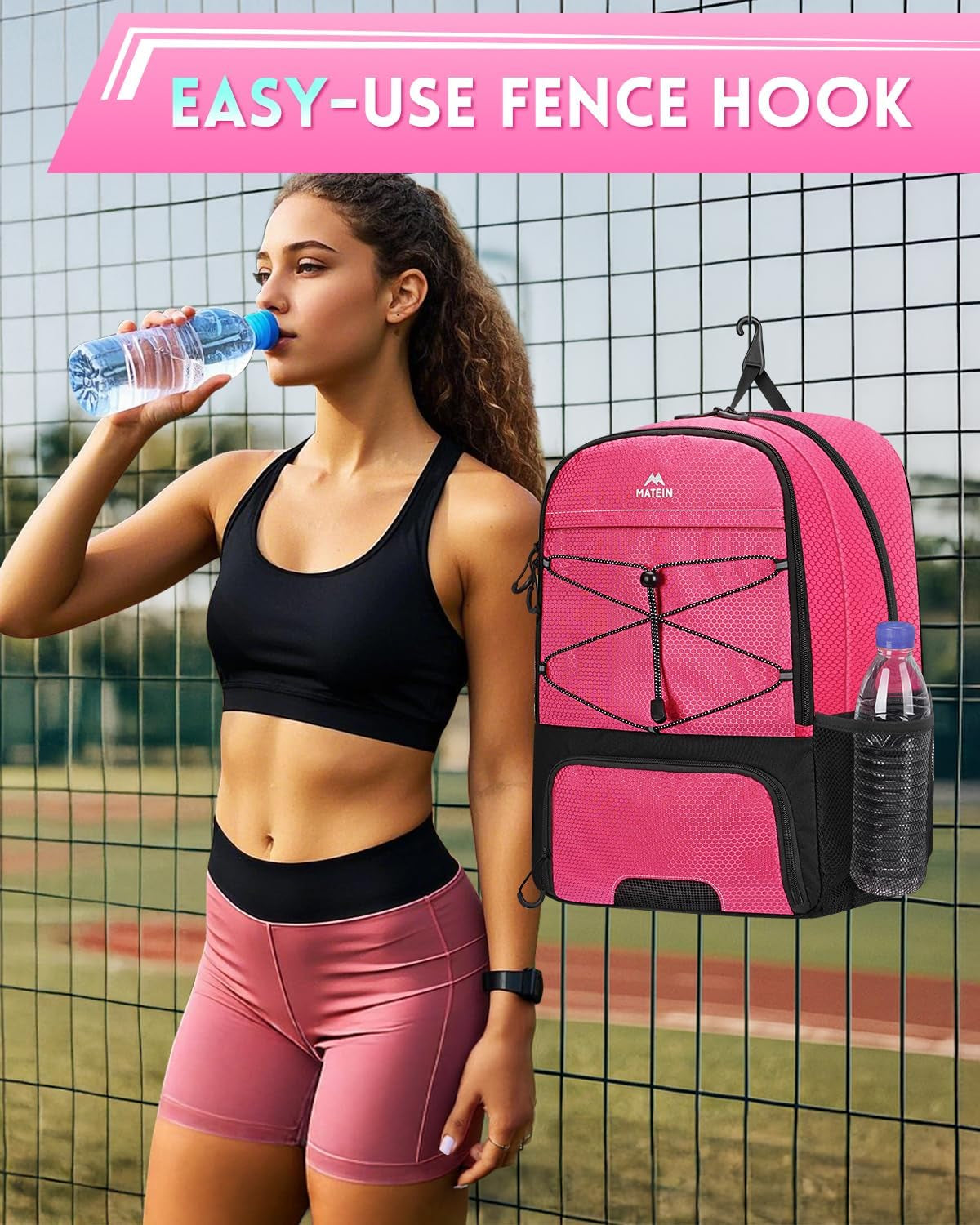 Girls Soccer Backpack, Large Basketball Bag with Ball Holder & Shoe Compartment for Tournament & Game Day, Lightweight Youth Sports Bag with Fence Hook Fits 15.6 Inch Laptop, Soccer Team Gifts