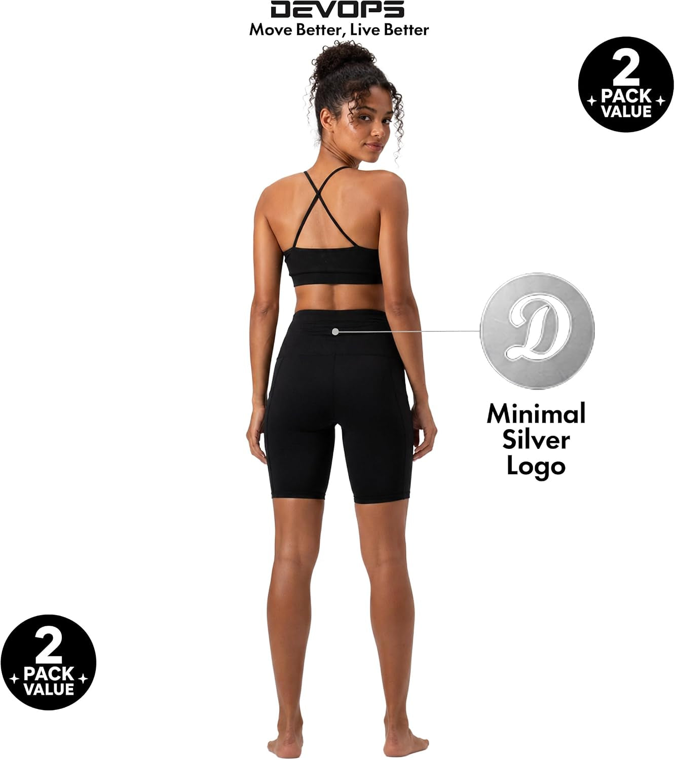 2 Pack Women'S 8" Biker Shorts High Waist Yoga Workout Gym Running Volleyball Spandex Shorts with Pockets