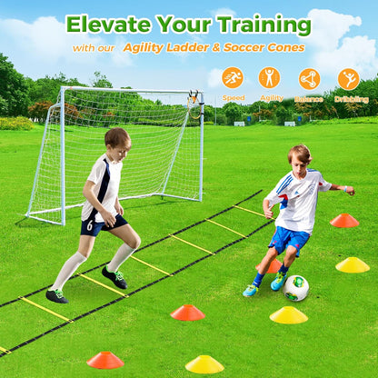 Soccer Goal 12X6,10X6.5, 8X6, 6X4Ft Soccer Goals for Backyard Metal Soccer Goals for Kids Youth Adults Large Outdoor 2" Steel Soccer Goal Post Frame with Soccer Net Target Net Portable Agility Ladder