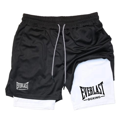 Men'S Compression Gym Shorts, EVERLAST Printed Sports Pants, Double Layered, Quick Drying, Basketball, Muscle, Fitness RL0365