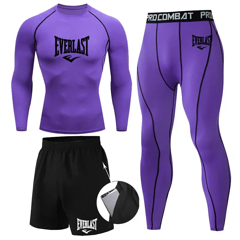 EVERLAST Men'S T-Shirt + Shorts 2Pcs Set Leisure Breath Short Sleeve Sport Jogging Gym Brand Print Clothing