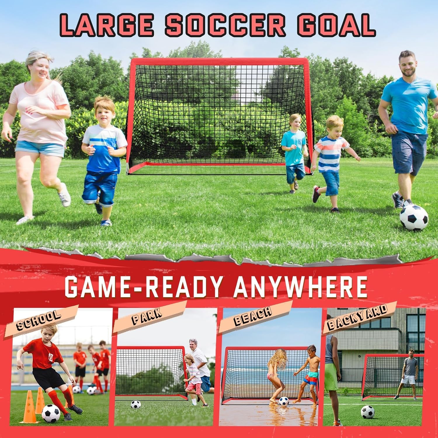 6X4 Ft Soccer Goal for Backyard, Portable Soccer Net, Large Foldable Soccer Goals with Carry Bag for Kids Youth Teens Sports