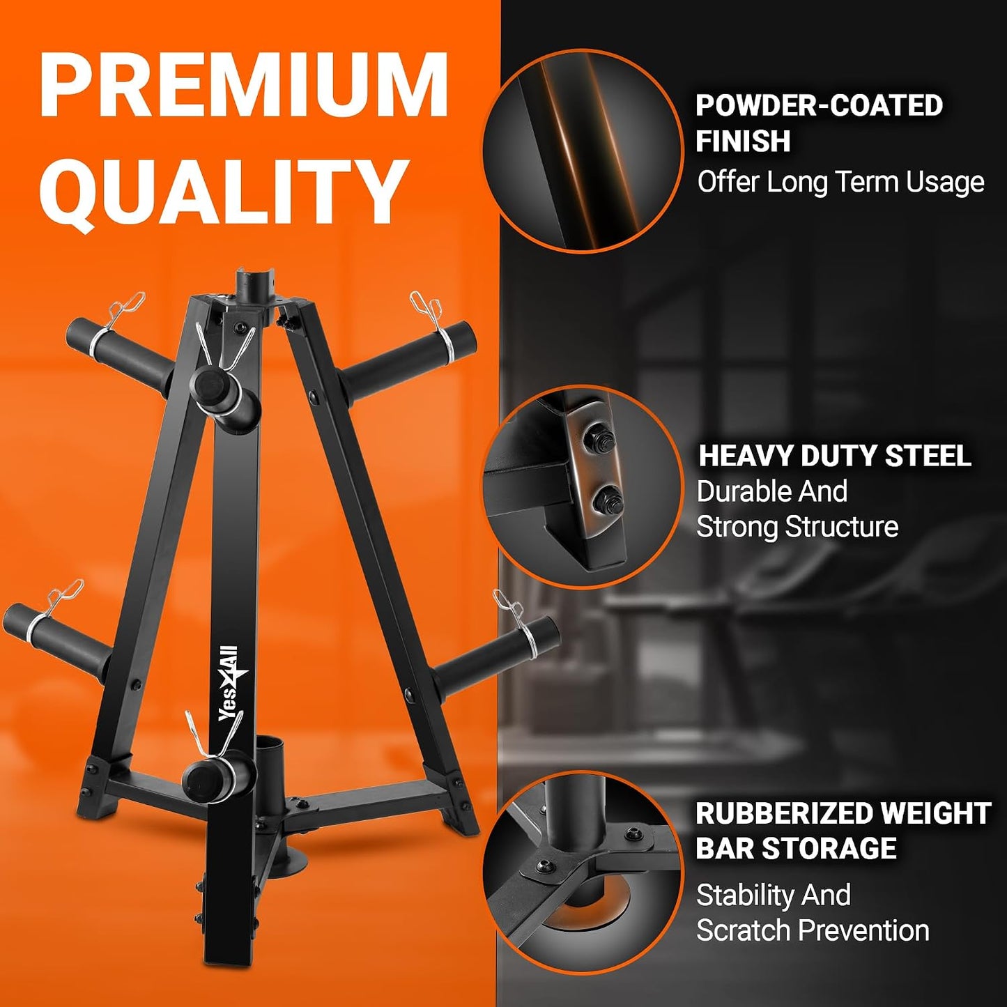 6 Pegs & 4 Barbell Storage Racks Load up to 1190 LBS - Wall Mounted Weight Plate Tree & Barbell Holder